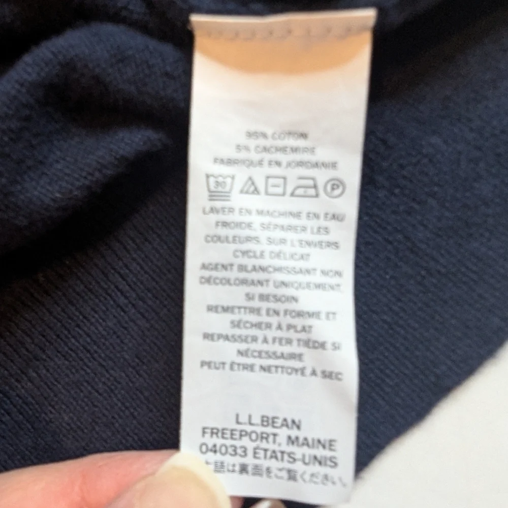 L.L. Bean Cashmere/Cotton V-Neck Navy Blue Pullover Sweater, Mens Large